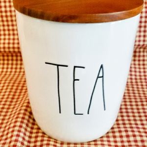NEW Rae Dunn Ceramic Tea Jar w/wooden lid Farmhous